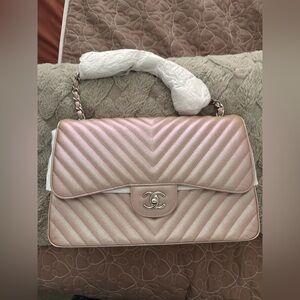 CHANEL Classic Jumbo Flap 17B Chevron Quilted Bag